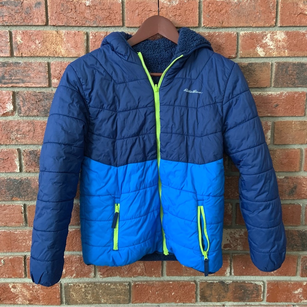 Eddie Bauer Blue Reversible Fleece Puffer Coat